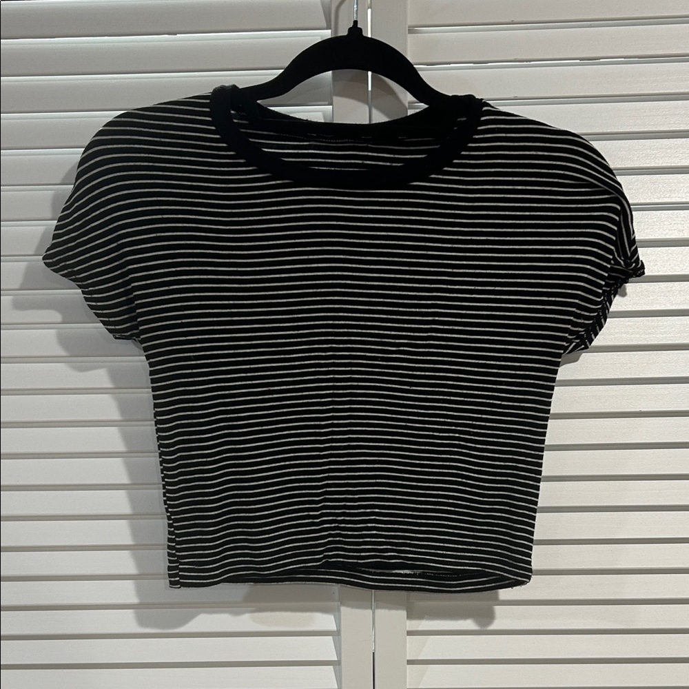 Zara Black and White Striped Short Sleeve Tee